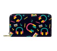 NLWQEKV Portafogli per donna e uomo, borsa porta carte, tema musicale a colori dei cartoni animati floreale, borsa grande per il cambio in pelle PU