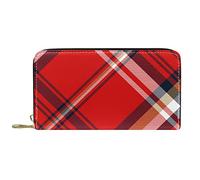 NLWQEKV Portafoglio da uomo in pelle, portamonete grande da donna per carte, griglia rossa e nera, portamonete con cerniera