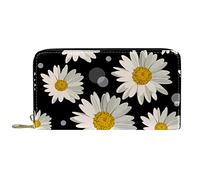 NLWQEKV Portafoglio in pelle con cerniera in pelle Borsa lunga bianca fantasia fiori margherita nera