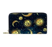 NLWQEKV Portafoglio in pelle oro corpi celesti Moon Star Borsa lunga in pelle blu scuro con cerniera
