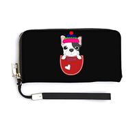 NLWQEKV Portafoglio in pelle unisex Bulldog francese Porta carte di credito con pochette di grande capacità Tasca per telefono Porta carte di credito con cinturino da polso