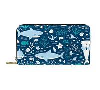 NLWQEKV Portafoglio lungo con cerniera in pelle Modello Blue Sharks Borsa personalizzata