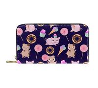 NLWQEKV Portafoglio lungo con cerniera in pelle. Portafoglio con lecca-lecca e ciam con maiale in pelle di cartone animato