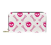NLWQEKV Portafoglio lungo in pelle con cerniera Borsa personalizzata con teschi e ossa rosa