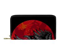 NLWQEKV Portafoglio lungo in pelle con cerniera in pelle color corvo rosso sangue luna