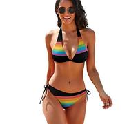 NLWQEKV Pride Month LGBTQ Arcobaleno Gay Pride Bikini da Donna Set Due Pezzi Costume da Bagno per Donna Costume da Bagno Sexy con Scollo all'Americana