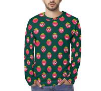 NLWQEKV T-Shirt da Uomo Casual con Facce Carine alla Fragola Rossa, Camicetta a Maniche Lunghe con Scollo Tondo, Maglietta con Grafica Divertente