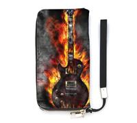 NLWQEKV The Burning Guitar Portafoglio da polso Porta carte di credito lungo in pelle Borsa pochette sottile per donna