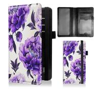 NLZQTTBD Custodia per libretto degli assegni personale, unisex, in pelle PU, con portapenne, scomparti per carte di credito, cinturino elastico con doppi assegni, Fiore viola., Checkbook Cover