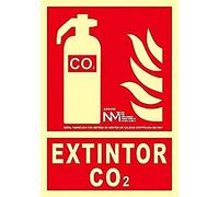 NM RD00106 - Segnale Luminescente Estintore Co2 PVC 0,7 mm 21 x 30 cm con CTE, RIPCI e adatto per la nuova legislazione