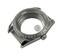 NMASDUYPU Cassa for orologio con diamanti e cristallo zaffiro rosa/argento da 36 mm, adatta ai movimenti NH34, NH35, NH36, NH38, NH39, NH70 e NH72.(A1-Glass back)