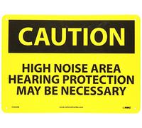 NMC C520AB OSHA Segnale, Leggenda "Attenzione - High Noise Area Hearing Protection may be NECESSARY", 35,6 cm di lunghezza x 25,4 cm di altezza, alluminio, nero su giallo