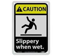 NMC CGA14R Caution - Slippery when wet. - 7 in. x 10 in. Segnaletica di cautela in plastica con grafica, testo nero/bianco su base gialla/nera