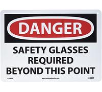NMC D108AB DANGER - Occhiali di sicurezza richiesti da oltre questo punto, segno - 35,6 x 25,4 cm, segnaletica di pericolo in alluminio con nero/rosso su bianco