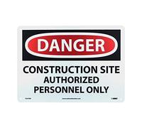 NMC D247RB Danger - Cartello di pericolo con scritta in lingua inglese "Construction site AUTHORIZED PERSONNEL ONLY", 35,6 x 25,4 cm, in plastica rigida, testo nero/bianco su base bianca/rossa