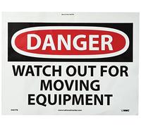 NMC D467PB OSHA Sign, Legend "DANGER - WATCH OUT FOR MOVING EQUIPMENT", 35,6 cm di lunghezza x 25,4 cm di altezza, vinile sensibile alla pressione, nero/rosso su bianco