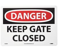 NMC D565RB DANGER - Keep Gate Closed, cartello in plastica rigida, 35,6 x 25,4 cm, testo nero/bianco su base bianco/rosso