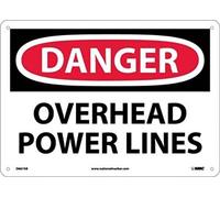 NMC D667AB Danger - Overhead Power Lines, cartello di pericolo in alluminio standard con testo bianco/nero su base rossa/bianca, 35,6 x 25,4 cm