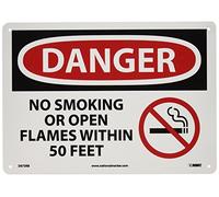 NMC D673RB Cartello OSHA, leggenda "Danger - No Smoking or Open Flames Within 50 Feet" con grafica, 35,6 cm di lunghezza x 25,4 cm di altezza, plastica rigida, nero/rosso su bianco