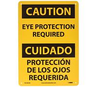 NMC ESC485AB - Cartello bilingue OSHA, leggenda "CAUTION - OCCHI PROTEZIONE RICHIESTA", lunghezza 25,4 cm x altezza 35,6 cm, alluminio 0,040, nero su giallo