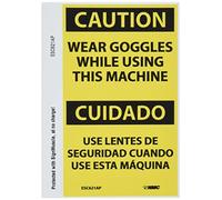 NMC ESC621AP - Segnale bilingue OSHA, leggenda "CAUTION - WEAR OCCHIALI MENTRE USING THIS MACHINE", 7,6 cm Lunghezza x 12,7 cm Altezza, vinile sensibile alla pressione, nero su giallo (confezione da 5)