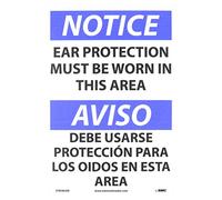 NMC ESN385AB - Segnale bilingue OSHA, leggenda "NOTICE - PROTEZIONE DELLE Orecchie deve essere indossata in questa zona", 35,6 cm lunghezza x 25,4 cm altezza, 0,040 alluminio, nero/blu su bianco