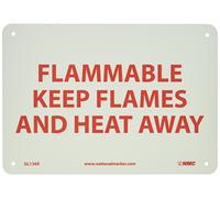 NMC GL136R - Cartello con area limitata, leggenda "FLAMMABLE KEEP FLAMES AND HEAT AWAY", 25,4 cm di lunghezza x 17,8 cm di altezza, colore rosso su bianco