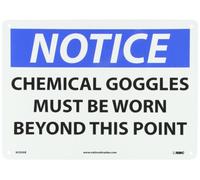 NMC N250AB OSHA Sign, Legend "NOTICE - Occhialini chimici devono essere indossati oltre questo punto", 35,6 cm Lunghezza x 25,4 cm Altezza, alluminio, nero/blu su bianco