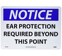 NMC N265RB - AVVISO - Protezione per le orecchie richiesta oltre questo punto, 35,6 x 25,4 cm, cartello rigido in plastica con testo bianco/nero su base blu/nera