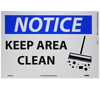 NMC N290PB - Cartello "Notice - Keep AREA CLEAN" con grafica, 35,6 cm di lunghezza x 25,4 cm di altezza, in vinile sensibile alla pressione, colore: nero/blu su bianco