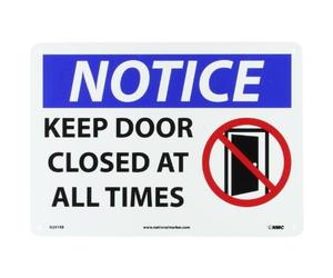 NMC N291PB - Cartello segnaletico in plastica con scritta in lingua inglese "Keep Door Close At All Times", 35,6 x 25,4 cm, in plastica, con testo bianco/nero su base blu/bianca