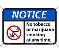 NMC NGA32R NOTICE - No marijuana tabacco smoking at any time - 10 cm x 7 cm, cartello in plastica rigida con grafico, testo bianco/nero su blu/bianco