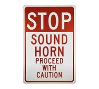 NMC Segnale stradale TM70G, stop sound horn, procede con attenzione, 30,5 cm di larghezza x 45,7 cm di altezza, in alluminio, nero su bianco