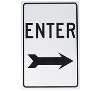 NMC Segnale stradale TM78G, leggenda "ENTER" con freccia destra, 30,5 cm di lunghezza x 45,7 cm di altezza, alluminio 0,040, nero su bianco