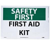 NMC SF41PB - Cartello "SAFETY FIRST - FIRST AID KIT", 35,6 cm di lunghezza x 25,4 cm di altezza, in vinile sensibile alla pressione, colore: nero/verde su bianco