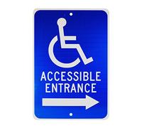 NMC TM151J ACCESSIBLE ENTRANCE - 30,5 cm x 45,7 cm cartello in alluminio riflettente resistente con simbolo handicap e grafica freccia destra, testo bianco su base blu