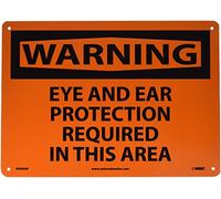 NMC W406AB - Cartello OSHA Legend "WARNING - Protezione per occhi e orecchie richiesta in questa zona", 35,6 x 25,4 cm, in alluminio, nero su arancione