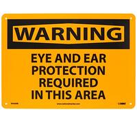 NMC W406RB - Cartello OSHA, leggenda "WARNING - Protezione per occhi e orecchie richiesta in questa zona", 35,6 cm di lunghezza x 25,4 cm di altezza, in plastica rigida, nero su arancione