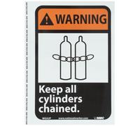 NMC WGA2P - Cartello ANSI Legend "WARNING - Keep all CYLINDERS CHAINED", con grafica, lunghezza 17,8 x altezza 25,4 cm, vinile sensibile alla pressione, arancione/bianco su nero