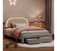 NMCXO Letto per bambini 140 x 200 con cassetto portaoggetti, letto principessa con rete a listelli, telaio letto singolo con LED, per bambini e adolescenti, senza trapunta, velluto