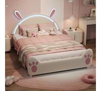 NMCXO Letto per bambini 140 x 200, letto singolo imbottito 140 x 200 con rete, illuminazione a LED regolabile, letto un posto per bambini, ragazza, letto principessa in velluto, senza materasso