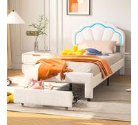 NMCXO Letto per bambini 90 x 200 con cassetto portaoggetti, letto principessa con rete a doghe, telaio letto singolo con LED, per bambini e adolescenti, senza trapunta, velluto