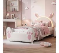 NMCXO Letto per bambini 90 x 200, letto singolo imbottito 90 x 200 con rete, illuminazione a LED regolabile, letto un posto per bambini, ragazza, letto principessa in velluto, senza materasso