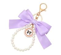 NMFLAB LuxuriousBeaded Bowknot Phone Charm Ribbon Farfalla Portachiavi Perle Portachiavi Alla Moda Ciondolo Borsa per Le Donne Perle Fascino Della Borsa, Viola
