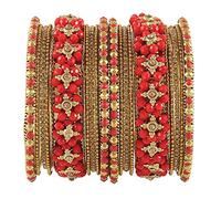 NMII Set di braccialetti in metallo non prezioso, motivo floreale tempestato di zirconi per donne/ragazze; confezione da 18 braccialetti (rosso, 6,6 cm)