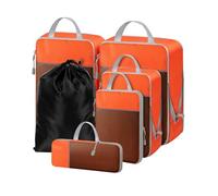 NMNGB Cubi da imballaggio a compressione per valigia, Cose Utili per Viaggiare, Borsa Essenziale con Rete Estensibile, Organizer da Viaggio, Cerniera, Organizer Multifunzione, Arancione