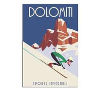 NMNM Poster su tela, stampa artistica da parete con Dolomiti Italia e sci, stile vintage, idea regalo, 20 x 30 cm