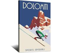 NMNM Poster su tela, stampa artistica da parete con Dolomiti Italia e sci, stile vintage, idea regalo, 40 x 60 cm