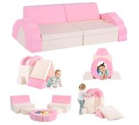 nmoiww Divano per bambini, set di divani per bambini, blocchi di costruzione in schiuma impilabili per ragazzi e ragazze, divano da gioco per bambini per zona notte e sala giochi (beige) (Rosa beige)