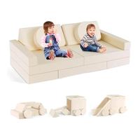 nmoiww Divano per bambini, set di divani per bambini, blocchi di costruzione in schiuma impilabili per ragazzi e ragazze, divano da gioco per bambini per zona notte e sala giochi (beige) (Beige)